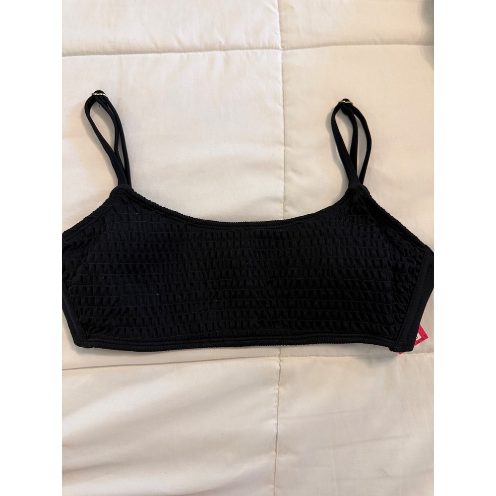 Xhilaration Black Smocked Bikini Top Bralette Adjustable Straps Large 8-10 NWT